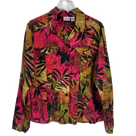 Chico's 100% Linen Floral Tropical Shirt Jacket Shacket Size Large(2) - Picture 1 of 7